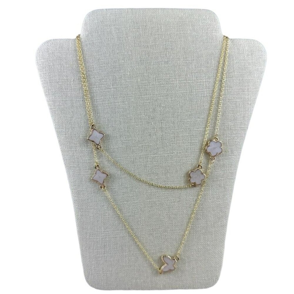 Gold Beige Clover Butterfly Stars Double Necklace Long‎ Classy